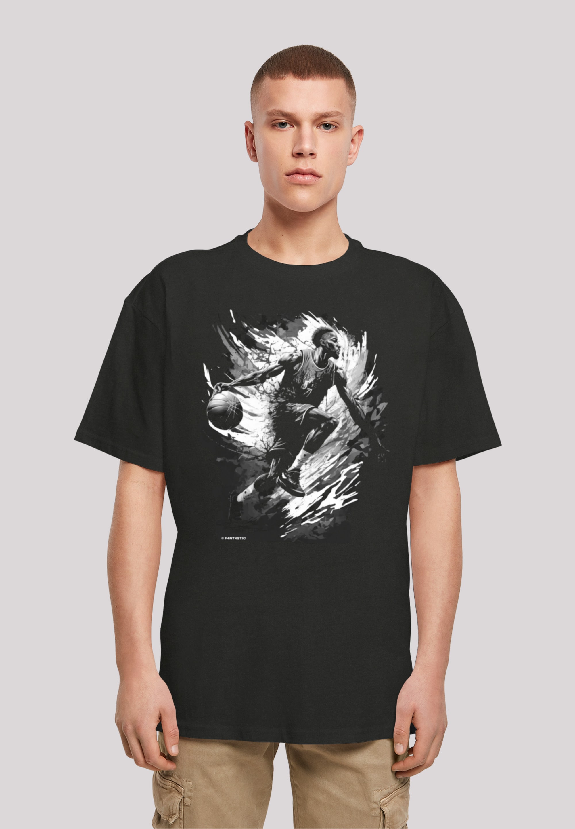 T-Shirt F4NT4STIC "Basketball Splash Sport OVERSIZE TEE", Herren, Gr. 4XL, schwarz, Obermaterial: 100% Baumwolle, oversize, Rundhals, ohne Bündchen, Shirts, Print Image