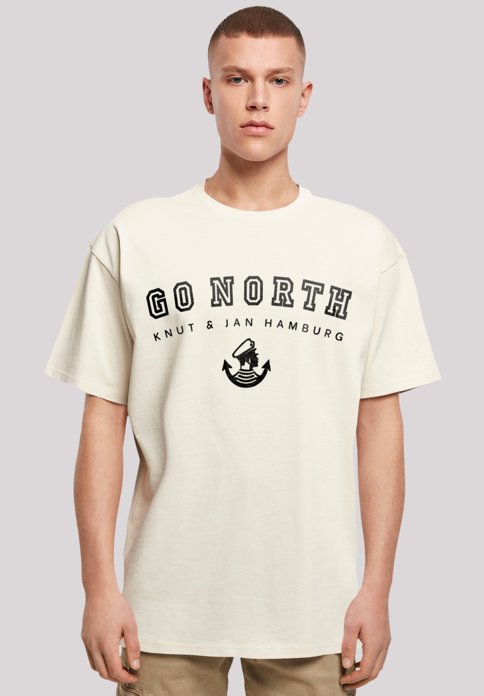T-Shirt F4NT4STIC "Go North Knut & Jan Hamburg", Herren, Gr. XS, beige (sand), Obermaterial: 100% Baumwolle, oversize, Rundhals, ohne Bündchen, Shirts, Print Image