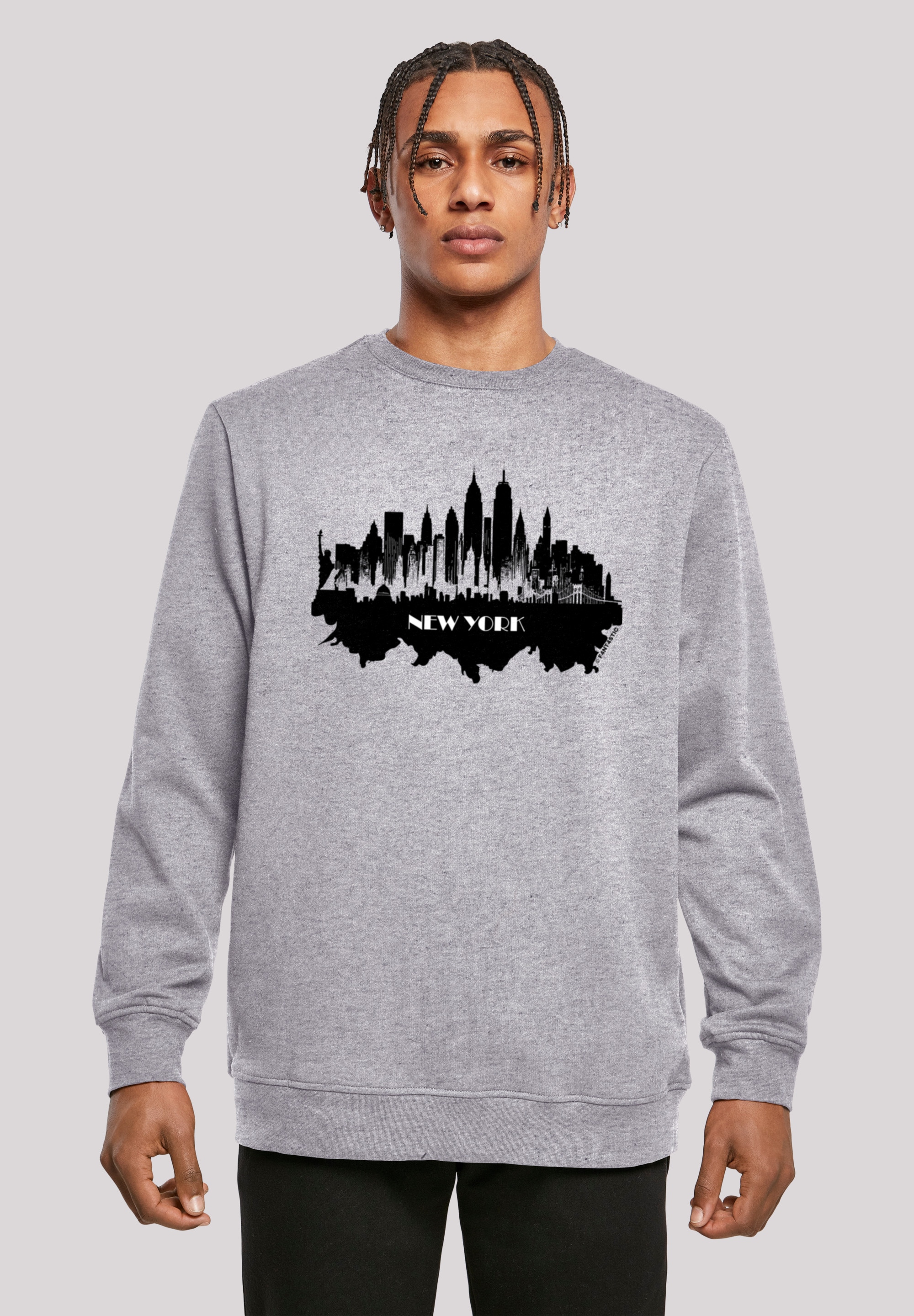 Kapuzenpullover F4NT4STIC "Cities Collection - New York skyline", Damen, Gr. 3XL, grau (erdgrau), Obermaterial: 50% Baumwolle, 50% Polyester, relaxed fit, Rundhals, Pullover Kapuzenpullover, Print