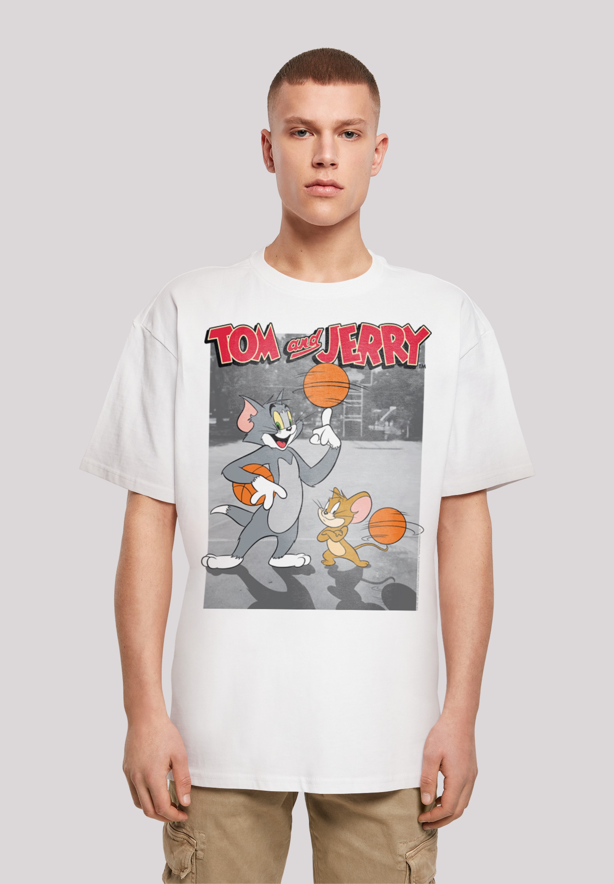 T-Shirt F4NT4STIC "Tom und Jerry Basketball Buddies", Herren, Gr. 4XL, weiß, Obermaterial: 100% Baumwolle, oversize, Rundhals, ohne Bündchen, Shirts, Print Image