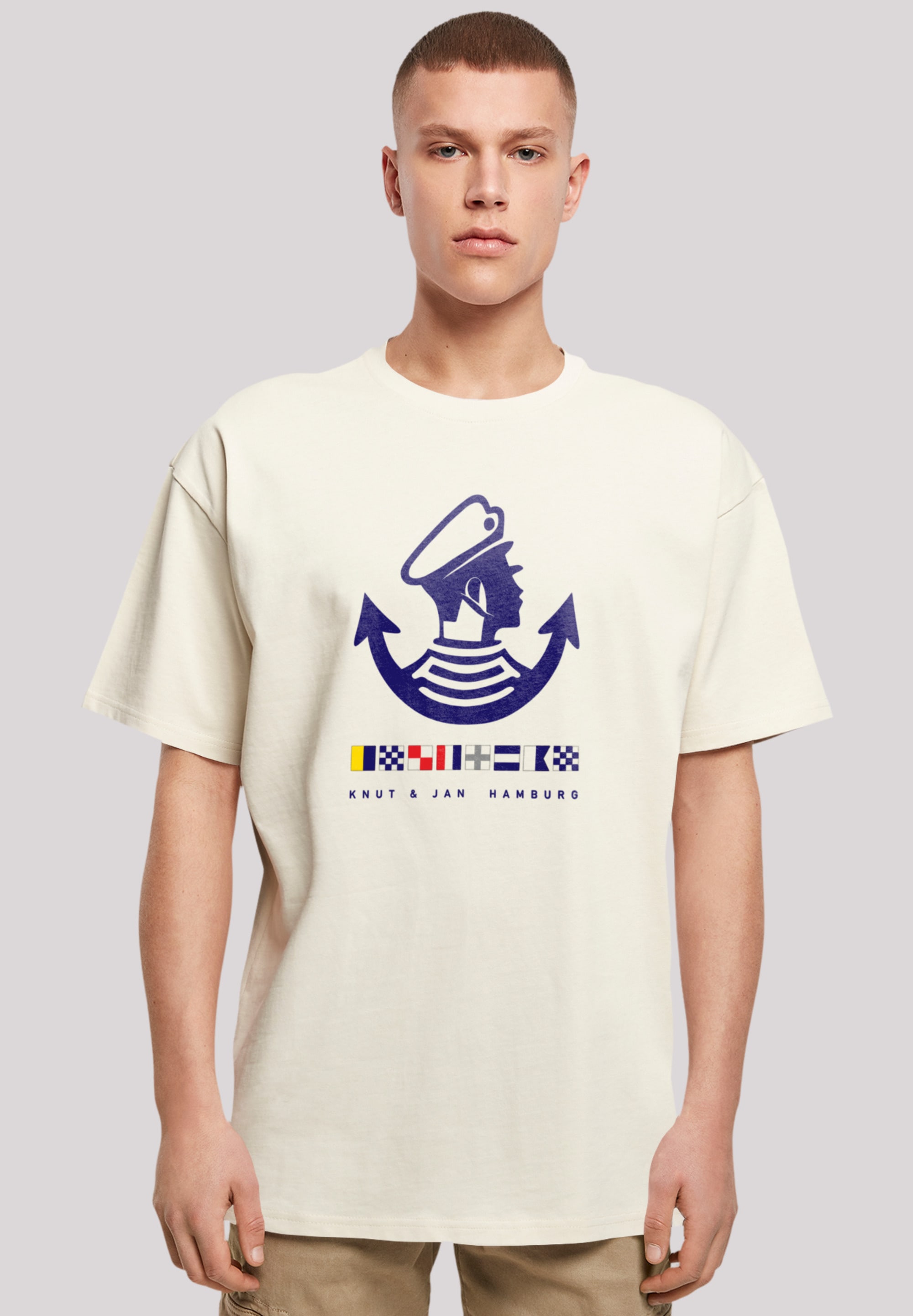 T-Shirt F4NT4STIC "Knut & Jan Hamburg Logo", Herren, Gr. M, beige (sand), Obermaterial: 100% Baumwolle, oversize, Rundhals, ohne Bündchen, Shirts, Print Image