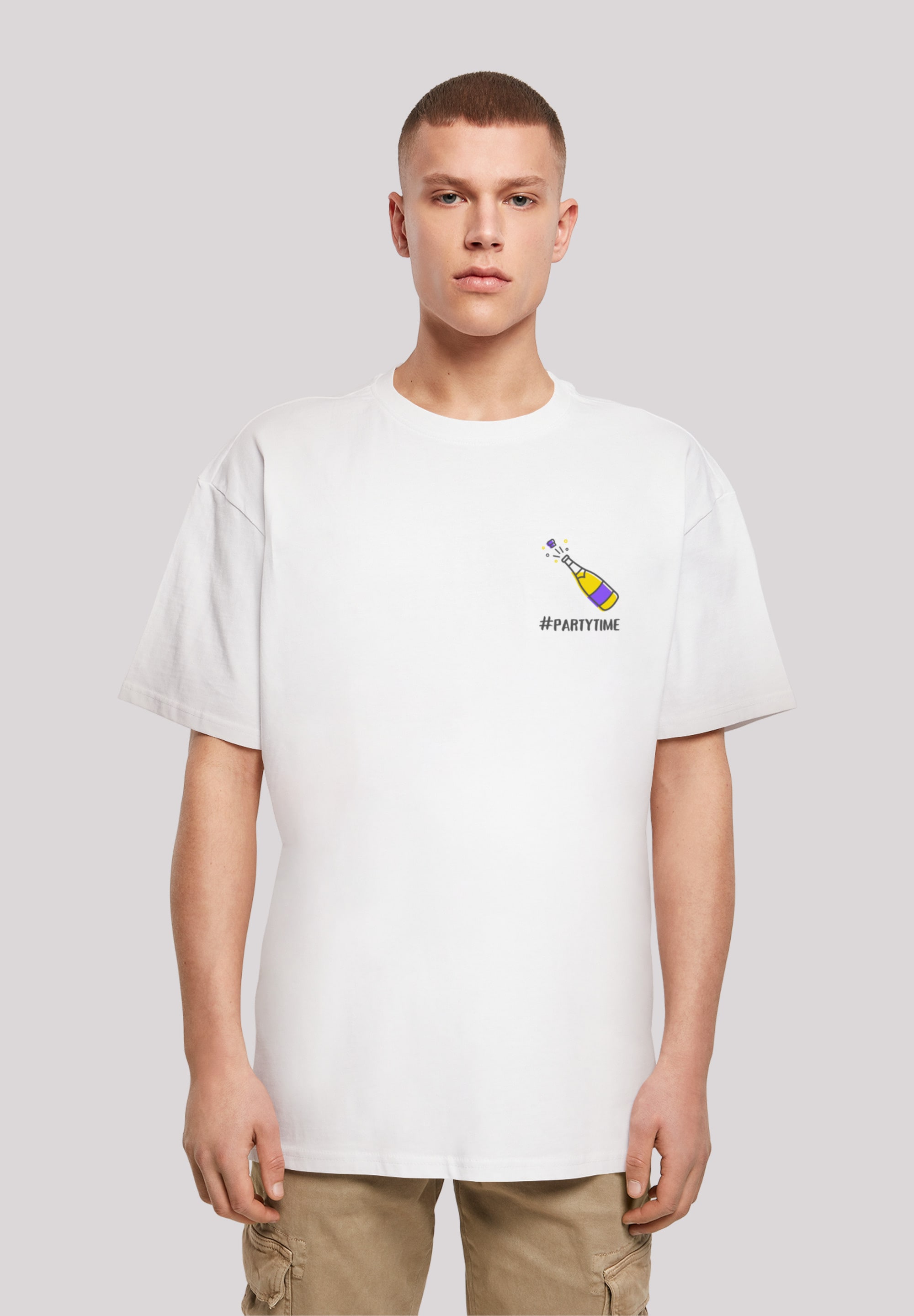 T-Shirt F4NT4STIC "Silvester Party partytime", Herren, Gr. S, weiß, Obermaterial: 100% Baumwolle, oversize, Rundhals, ohne Bündchen, Shirts, Print Image