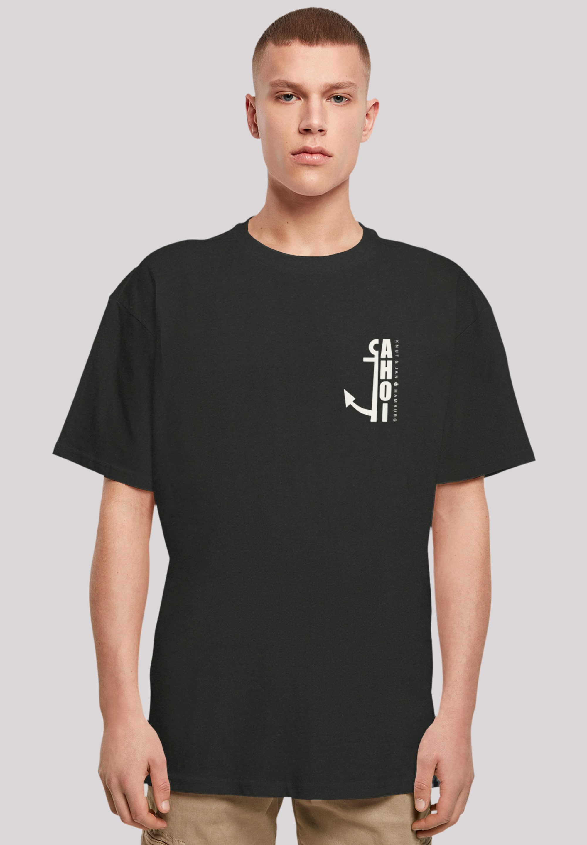 T-Shirt F4NT4STIC "Ahoi Anker Knut & Jan Hamburg", Herren, Gr. XL, schwarz, Obermaterial: 100% Baumwolle, oversize, Rundhals, ohne Bündchen, Shirts, Print Image