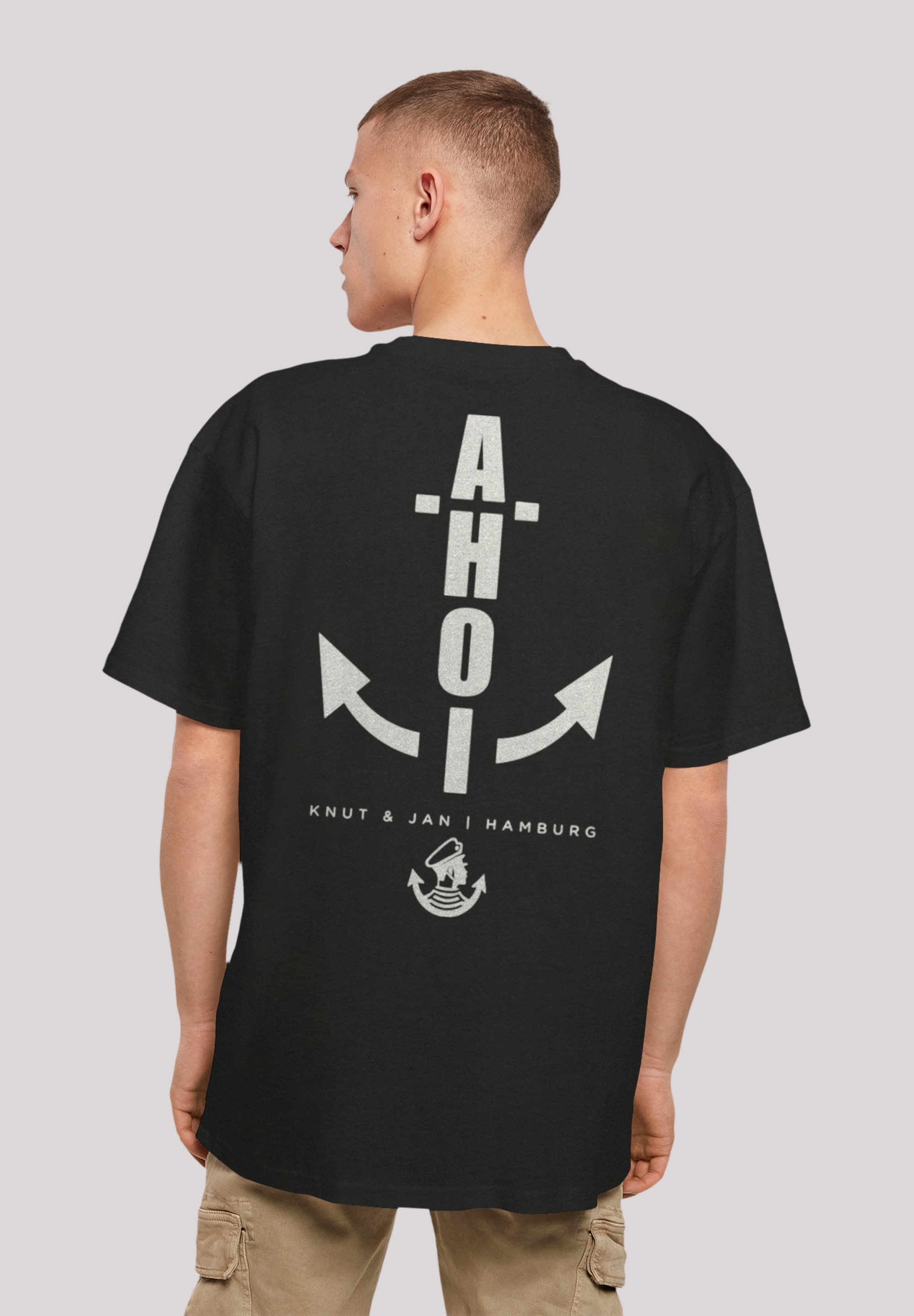 T-Shirt F4NT4STIC "Oversized T-Shirt Ahoi Anker Knut & Jan Hamburg", Herren, Gr. XXL, schwarz, Obermaterial: 100% Baumwolle, oversize, Rundhals, ohne Bündchen, Shirts, Print Image