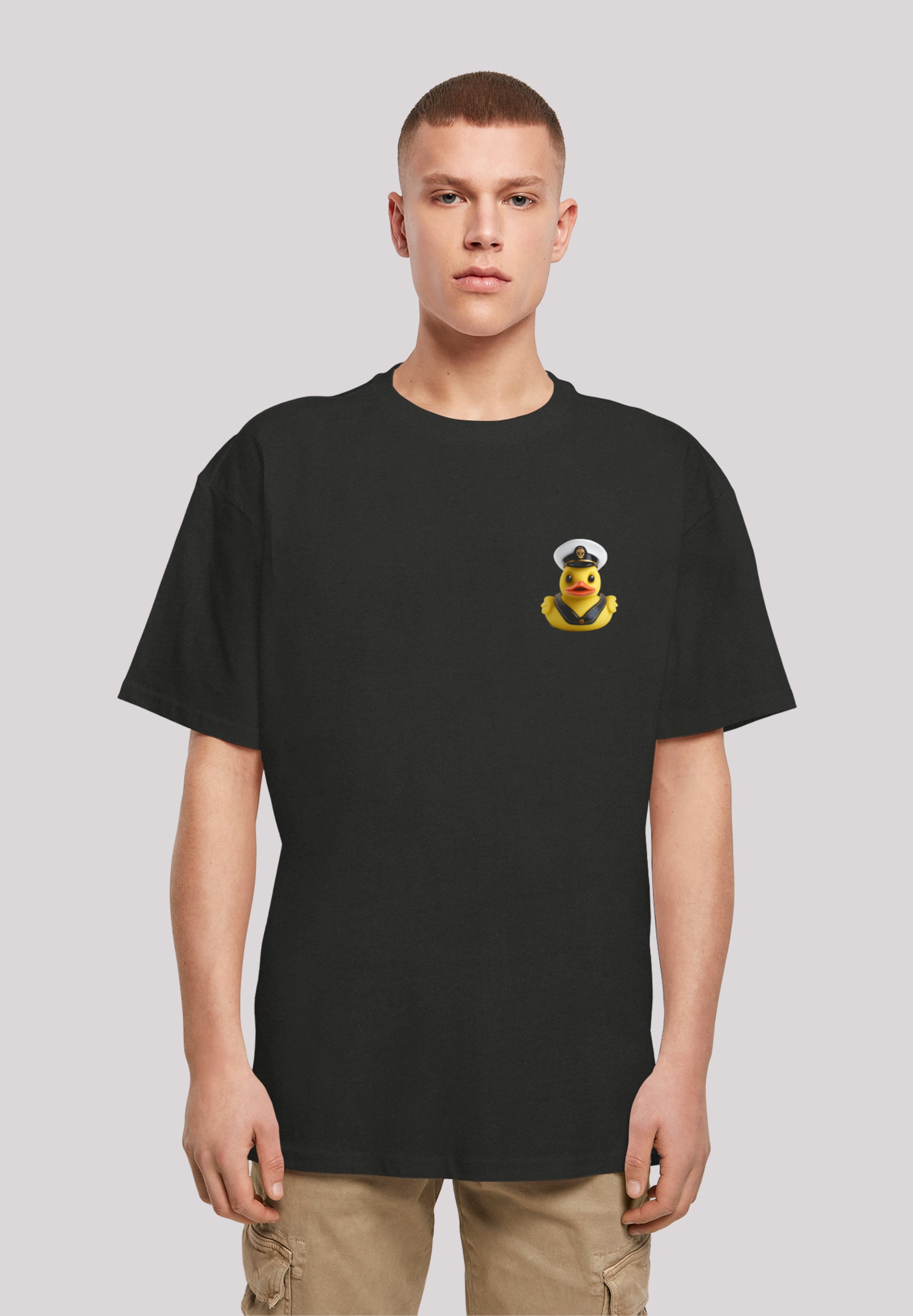 T-Shirt F4NT4STIC "Rubber Duck Captain OVERSIZE TEE", Herren, Gr. XS, schwarz, Obermaterial: 100% Baumwolle, Casual, oversize, Rundhals, ohne Bündchen, Shirts, Print