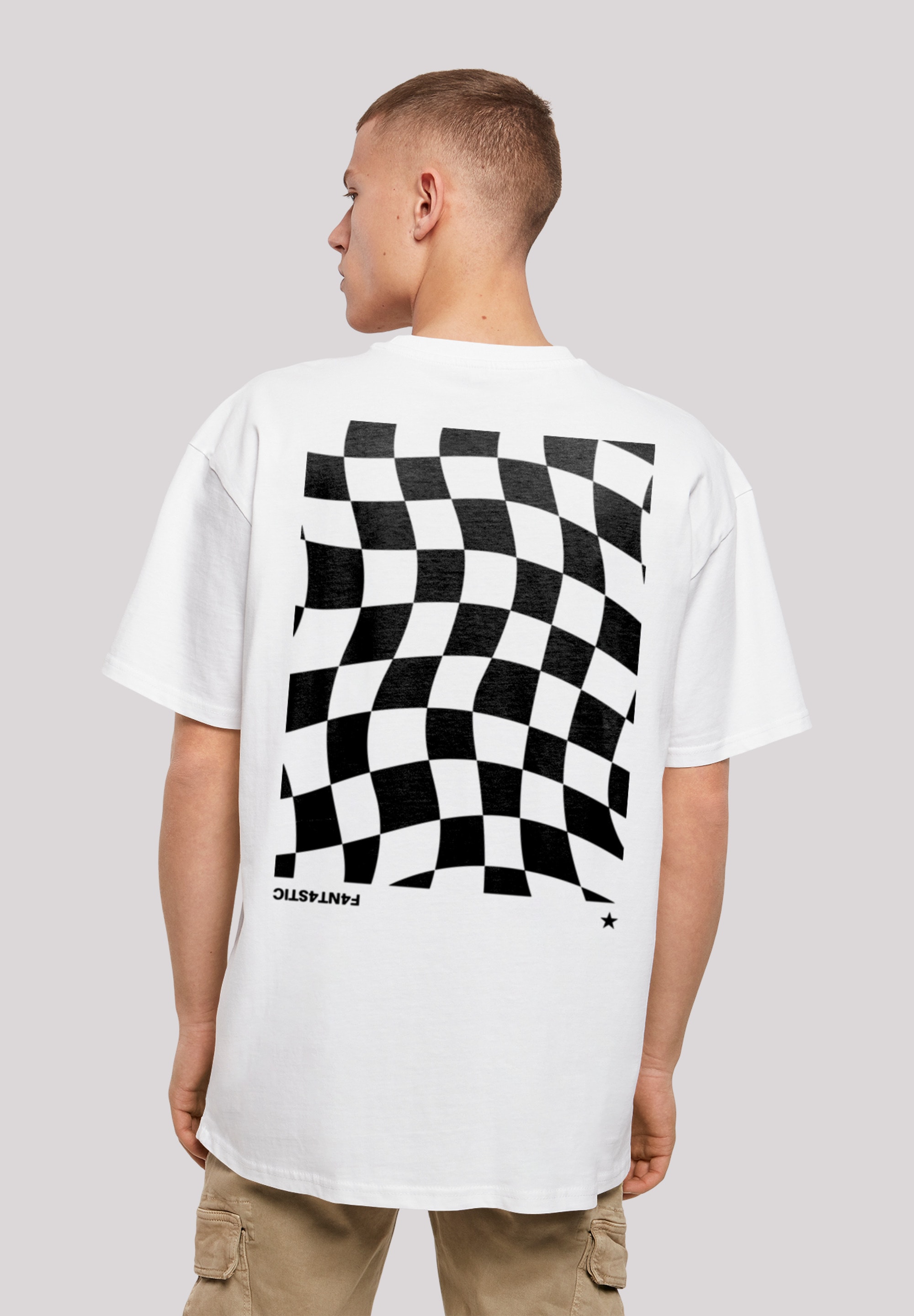 T-Shirt F4NT4STIC "Wavy Schach Muster", Herren, Gr. S, weiß, Obermaterial: 100% Baumwolle, oversize, Rundhals, ohne Bündchen, Shirts, Print Image