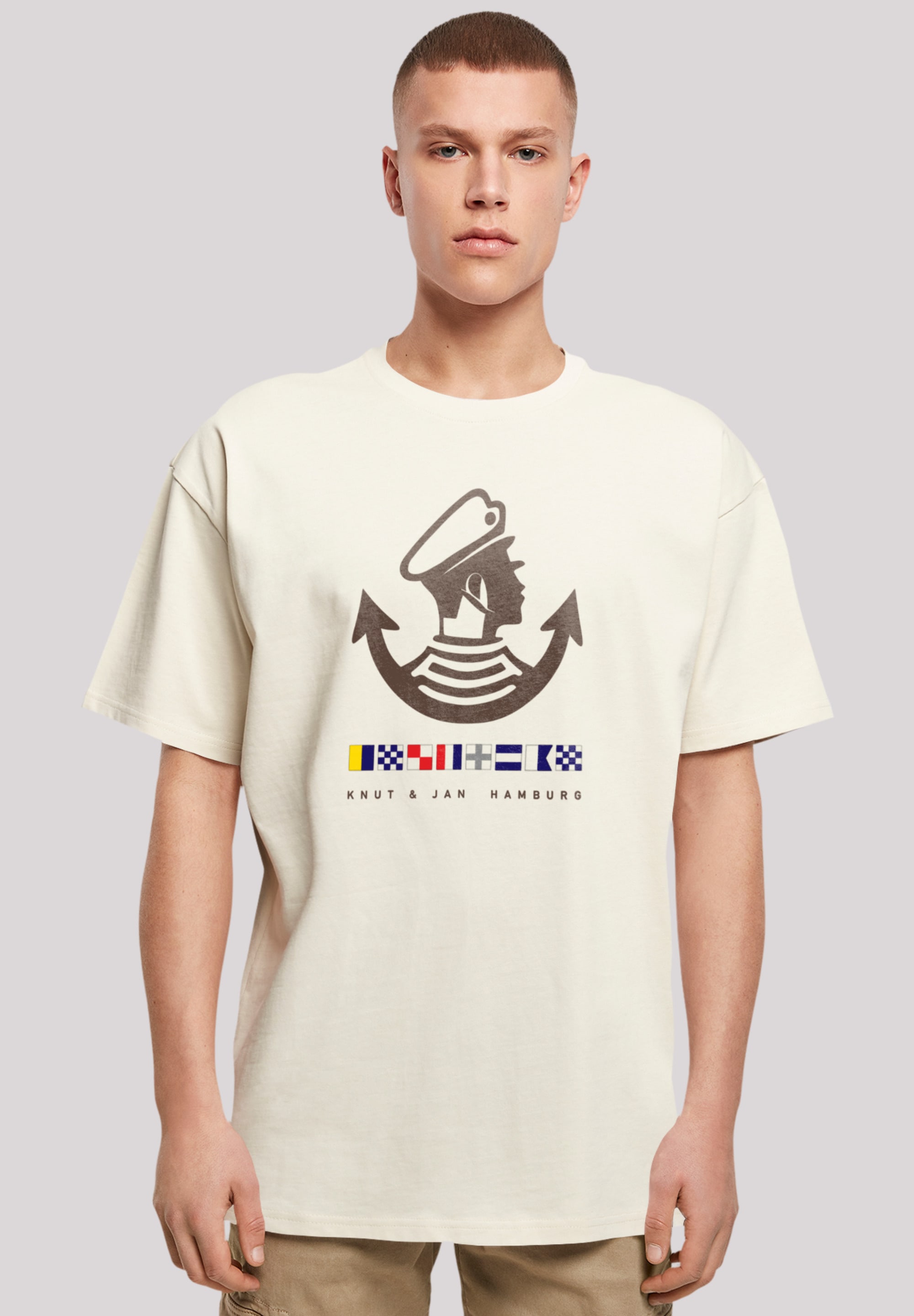 T-Shirt F4NT4STIC "Knut & Jan Hamburg Logo", Herren, Gr. XXL, beige (sand), Obermaterial: 100% Baumwolle, oversize, Rundhals, ohne Bündchen, Shirts, Print Image