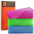 3 Pieces African Bath Sponge African Net Long Net Bath Sponge Exfoliating Shower Body Scrubber Back Scrubber Skin Smoother Great for Daily Use (Rose Red Blue Green)