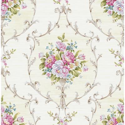 Seabrook Designs Femie Framed Peony Bouquet Unpasted Wallpaper