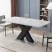 Modern Stretchable Marble Table Top Square Dining Table w/ Metal Base