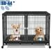 Suchown 44 Heavy Duty Dog Crate for Large Dogs 2-in-1 Stackable Dog Kennels and Metal Wire Cages With Wheels Sturdy Locks Design Feeding Bowls Leak-Proof Pan Double Door and Removable Tray Design