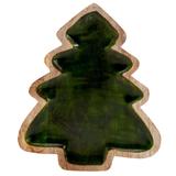 Wood serving tray w Enamel Christmas Tree - Green