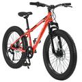 24 inch Fat Tire Bike Adult/Youth Mountain Bike with 3 Wide Tire Shimano 7 Speeds Dual Disc Brake Fat Tire Bicycles for Men with High-Carbon Steel Frame Front Suspension Multiple Colors-Orange