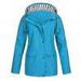 HAXMNOU Jackets For Women Women Solid Rain Jacket Outdoor Plus Hooded Raincoat Windproof Womens Windbreaker Rain Jacket Women Sky Blue XXXXL