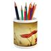 Flower Pencil Pen Holder and Buds Ambient Dark Grunge Background Effects Bohemian Ceramic Pencil Holder for Desk Office Accessory 3.6 X 3.2 Cream Red