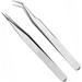 2pcs Stainless Steel Tweezers Set Stainless Steel Eyelash Tweezers Set Eyelash Extension Pliers Silver Curved Tweezers Pointed Tweezers