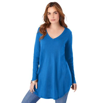 Plus Size Women's V-Neck Thermal Tunic by Roaman's in Vivid Blue (Size 18/20) Long Sleeve Shirt