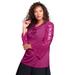 Plus Size Women's Ultrasmooth® Fabric Embellished Bell-Sleeve Blouse by Roaman's in Raspberry Damask Sequin (Size 34/36)