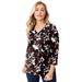 Plus Size Women's Stretch Cotton V-Neck Tee by Jessica London in Red Floral Houndstooth (Size 18/20) 3/4 Sleeve T-Shirt