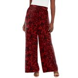 Plus Size Women's Stretch Knit Wide Leg Pant by The London Collection in Classic Red Flower (Size 18/20) Wrinkle Resistant Pull-On Stretch Knit