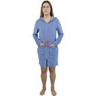 Damenbademantel KANGAROOS "Kira, ideal für Sauna & Spa, Hotelbademantel, Morgenmantel" Gr. XXXL, blau (blau melange), L:95cm in Gr. XXXL, Leichtfrottier, Hausmäntel, mit Bindekordel, kurz, Bademäntel für Damen, XS-3XL