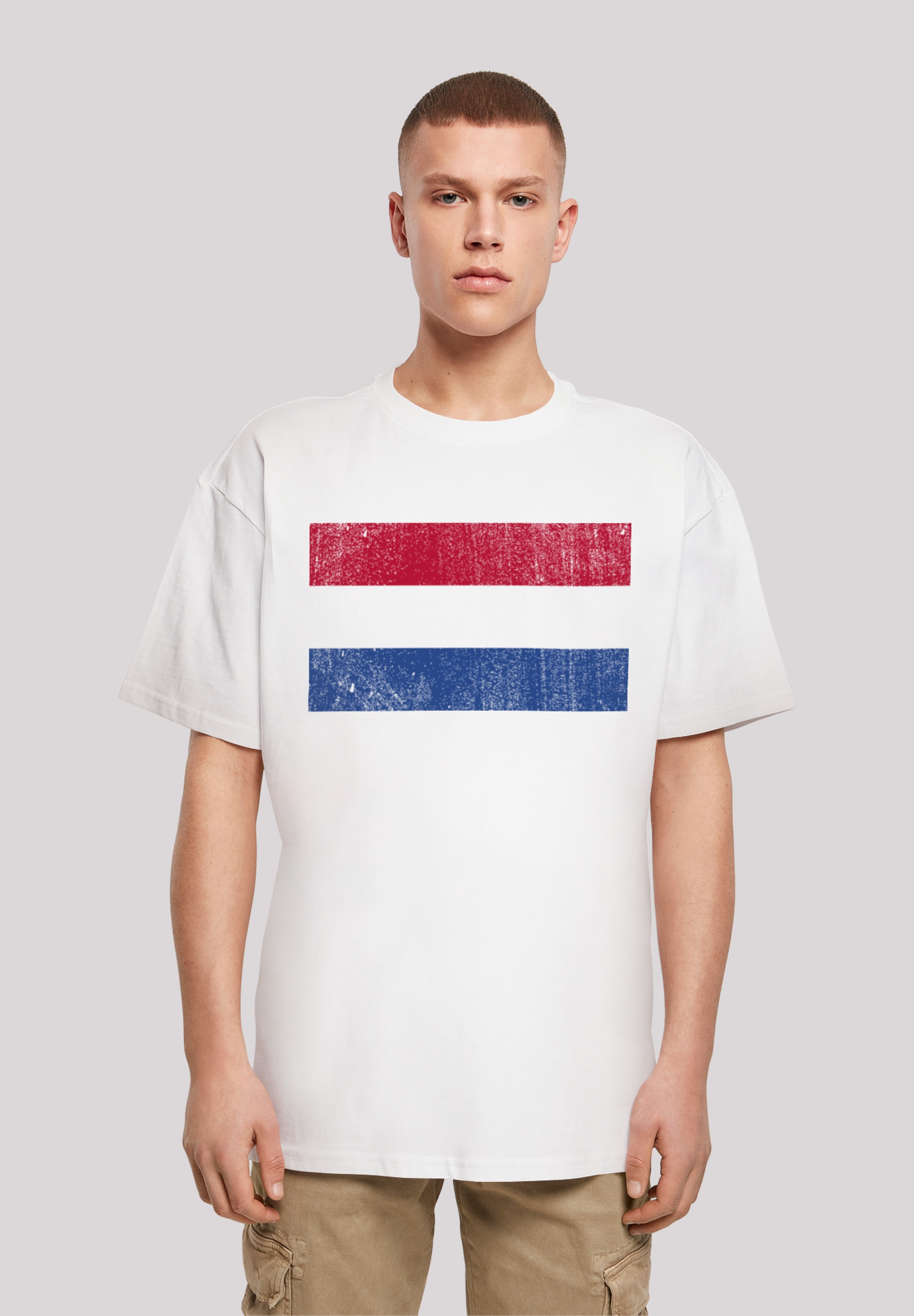 T-Shirt F4NT4STIC "Netherlands NIederlande Holland Flagge distressed", Herren, Gr. L, weiß, Obermaterial: 100% Baumwolle, oversize, Rundhals, ohne Bündchen, Shirts, Print Image