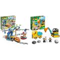 LEGO 10875 DUPLO Güterzug, Eisenbahn, „Push & Go“-Lok mit Lichtern und Geräuschen & 10931 DUPLO Bagger und Laster Spielzeug mit Baufahrzeug