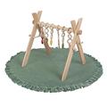 KiddyMoon Wooden Play Gym with Soft Foam Play Mat for Kids and Infants with Hanging Toys Activity Set Montessori Play Toy for Toddler Exercise Baby Gym, Natural with Forest Green Play Mat