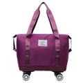 CARTBAE Foldable Luggage Bag Double Layer Expandable Suitcases Large Capacity Dry Wet Separation Duffle Bag with Wheels, Magenta, Fashion