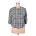 Treasure & Bond Long Sleeve Button Down Shirt: Crew Neck One Shoulder Gray Plaid Tops - Women's Size 1X