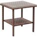 Ebern Designs Lavara Outdoor Wicker Side Table Patio Coffee Table Glass Top 2-layer End Square Table Glass/Wicker/Rattan in Brown | Wayfair