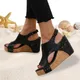 Sandales à l'offre elles compensées en cuir PU pour femme chaussures ouvertes style Boho