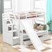 Twin over Full Bunk Bed Wood Frame Bed with Storage Drawers and Slide & Storage Handrails Ladder, Full-Length Guardrail Top Bunk