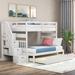 Twin over Twin/Full Bunk Bed Wood Frame Bed with Twin Size Trundle Bed and Storage Staircase, Guardrail Bed for Kids Teens