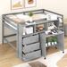 Full Size Low Loft Bed with Rolling Portable Desk, 3 Storage Drawers and Shelves, Full-Length Guardrail Top Bunk for Kids Teens
