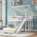 Twin over Full Bunk Bed Wood Platform Bed with Slide and Built-In Ladder, Full-Length Guardrail Top Bunk & House Roof Design