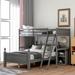Twin over Full Loft Bed Wood Frame Bed with Cabinet and Inclined Ladder, Full-Length Guardrail Top Bunk for Kids Teens