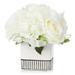 Enova Home Artificial Mixed Fake Hydrangea and Roses Silk Flowers Arrangement in White Ceramic Pot for Home Wedding Party Decor Cream