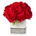 Enova Home Artificial Mixed Fake Hydrangea and Roses Silk Flowers Arrangement in White Ceramic Pot for Home Wedding Party Decor Red