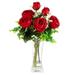 Enova Home Mixed Artificial Rose Floral Arrangements in Vase Table Centerpieces for Dining Room Decoration Red