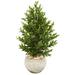 Nearly Natural 3 Olive Cone Topiary Artificial Tree in Sand Stone Planter UV Resistant (Indoor/Outdoor)