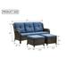 3-Piece Outdoor Patio High-back Wicker Sectional Ottoman Set Blue