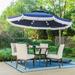 Outdoor 10Ft Double Top Crank Umbrella Patio Cantilever Umbrella with Fringe Tassel and LED Lights Navy