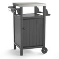 Barbecue/Grill Side Table Trolley Outdoor Prep Dining Table Serving Cart with 304 Stainless Steel Top-HDPE Grey