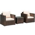 3 Piece Patio Wicker Set Outdoor Rattan Sofa Set with Cushions Brown