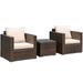 3 Piece Patio Wicker Set Outdoor Rattan Sofa Set with Cushions Brown