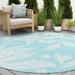 Alise Rugs Exo Coastal Floral Indoor/Outdoor Area Rug Aqua/Cream 5 3 Round 5 Round Indoor Living Room Bedroom Dining Room Round