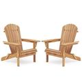 Adirondack Chair Set of 2 Folding Outdoor Patio Chair with Wide Armrest and High Back Half Pre-Assembled Wooden Fire Pit Lounge Chairs for Garden Lawn Backyard Deck Pool Side Light Brown