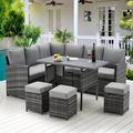 AECOJOY Outdoor 7-piece Wicker Dining Set Patio Sofa Furniture Light Grey