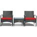 3 PCS Patio Wicker Rattan Furniture Set Coffee Table & 2 Rattan Chair Red